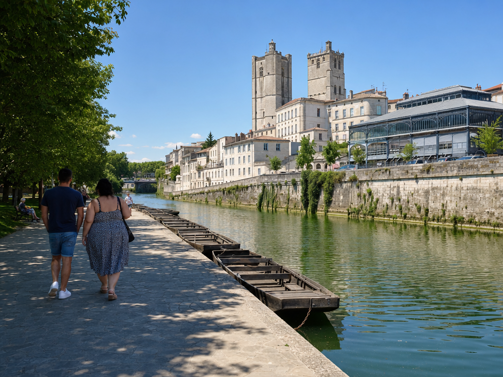 Le donjon médiéval de Niort au-dessus des quais de la Sèvre Niortaise